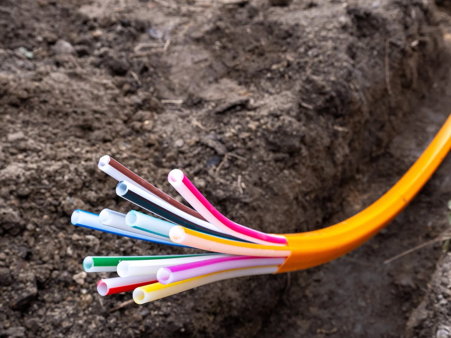 Glasfaserleitung die aus der Erde kommt