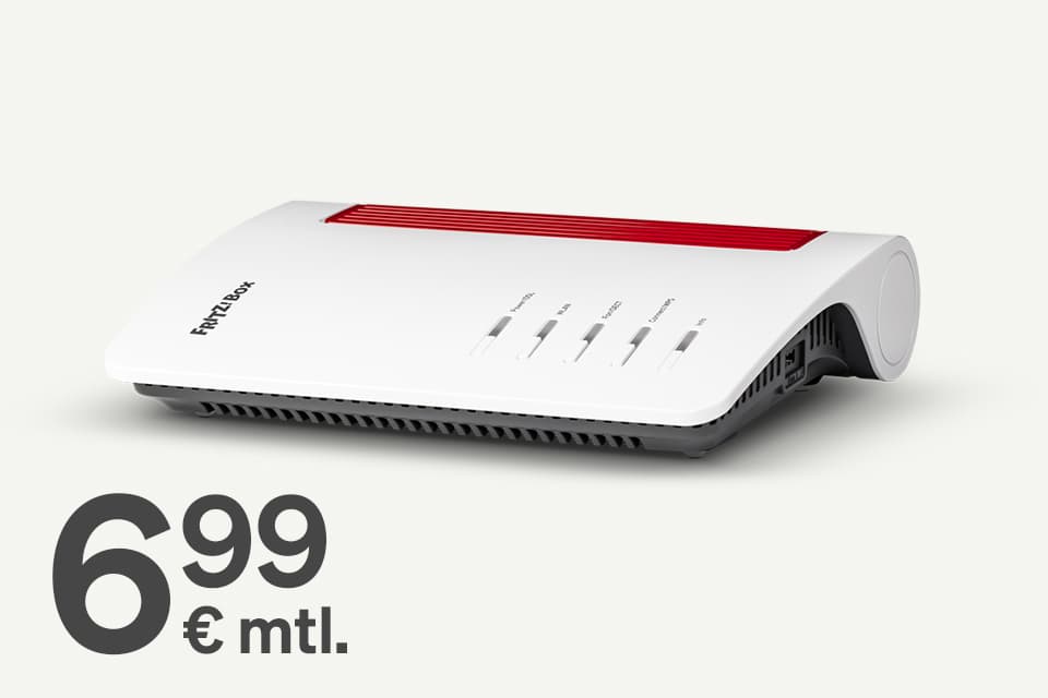 FritzBox 7690 VR auf transparenten Hintergrund und der Preis zzgl. 6,99 € mtl.